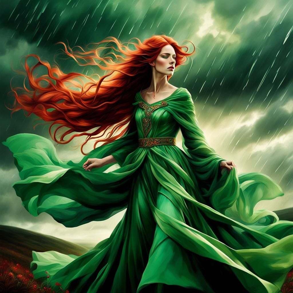 Ethereal Irish Woman in Stormy Dreamscape