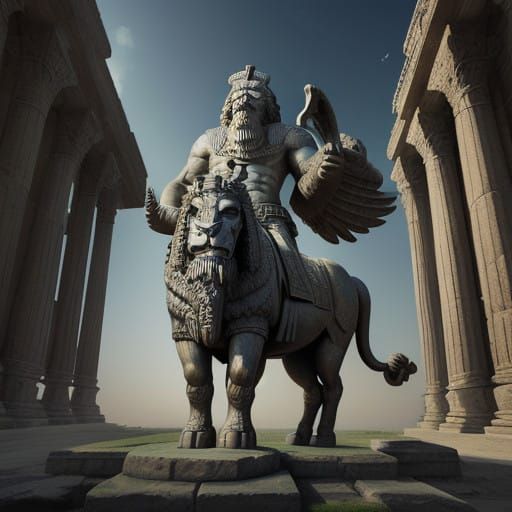 Mythical Assyrian Guardian in Majestic Temple