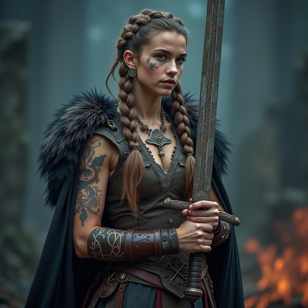 Viking Warrior Woman with Sword in Digital Art