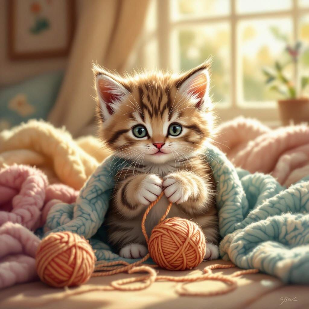 Kitten's Cozy Yarn Adventure: Illustrated Style