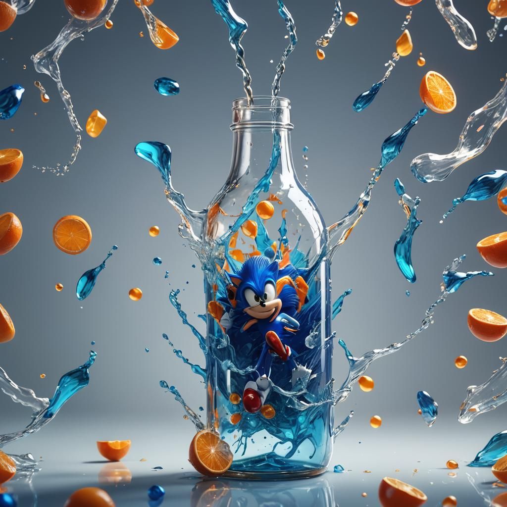 Sonic in a Bottle: Hyperrealistic Splash Art