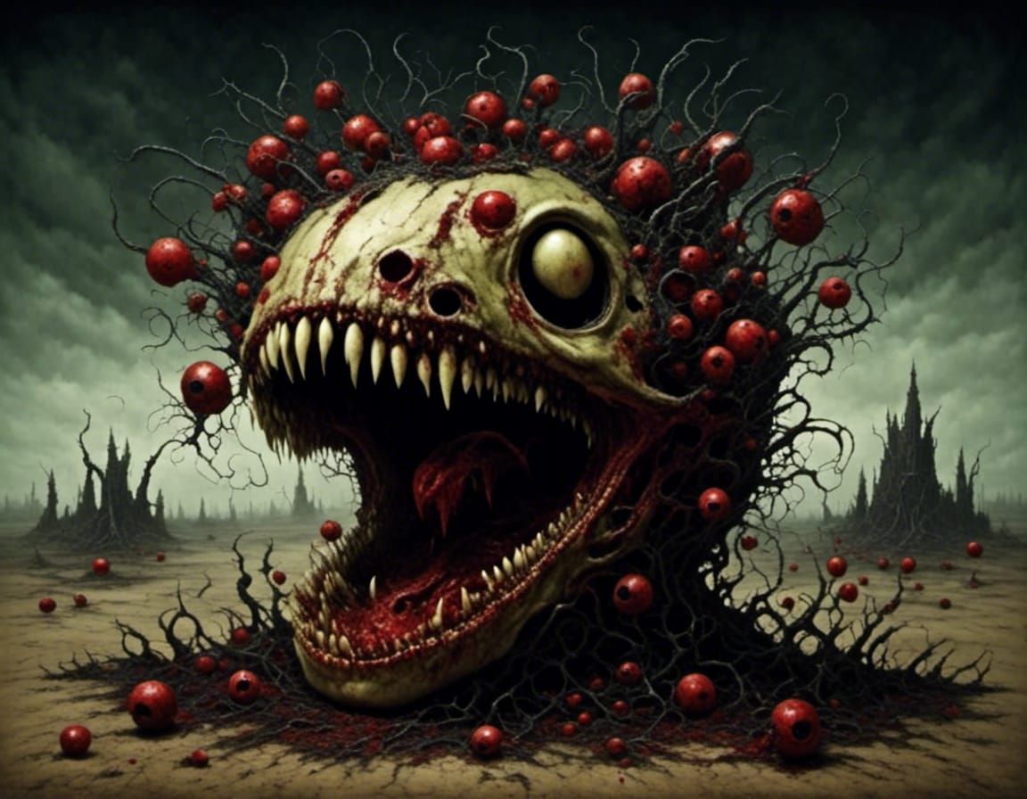 Surreal Carnivorous Plant Devouring Human in Horrorcore Styl...