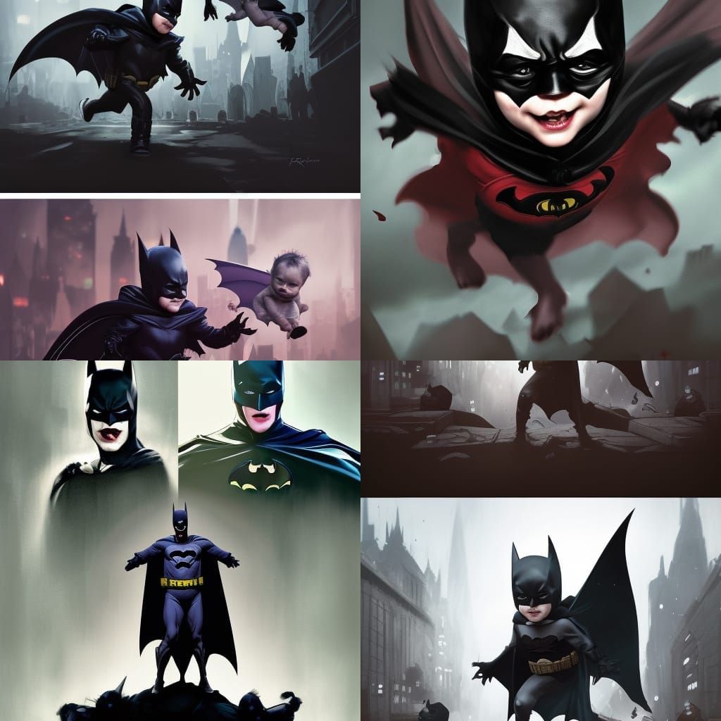 Baby Batman and Robin vs Baby Joker in Comic Style