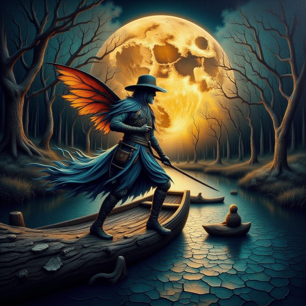 Bayou Figure in Cracked Oil Painting Style