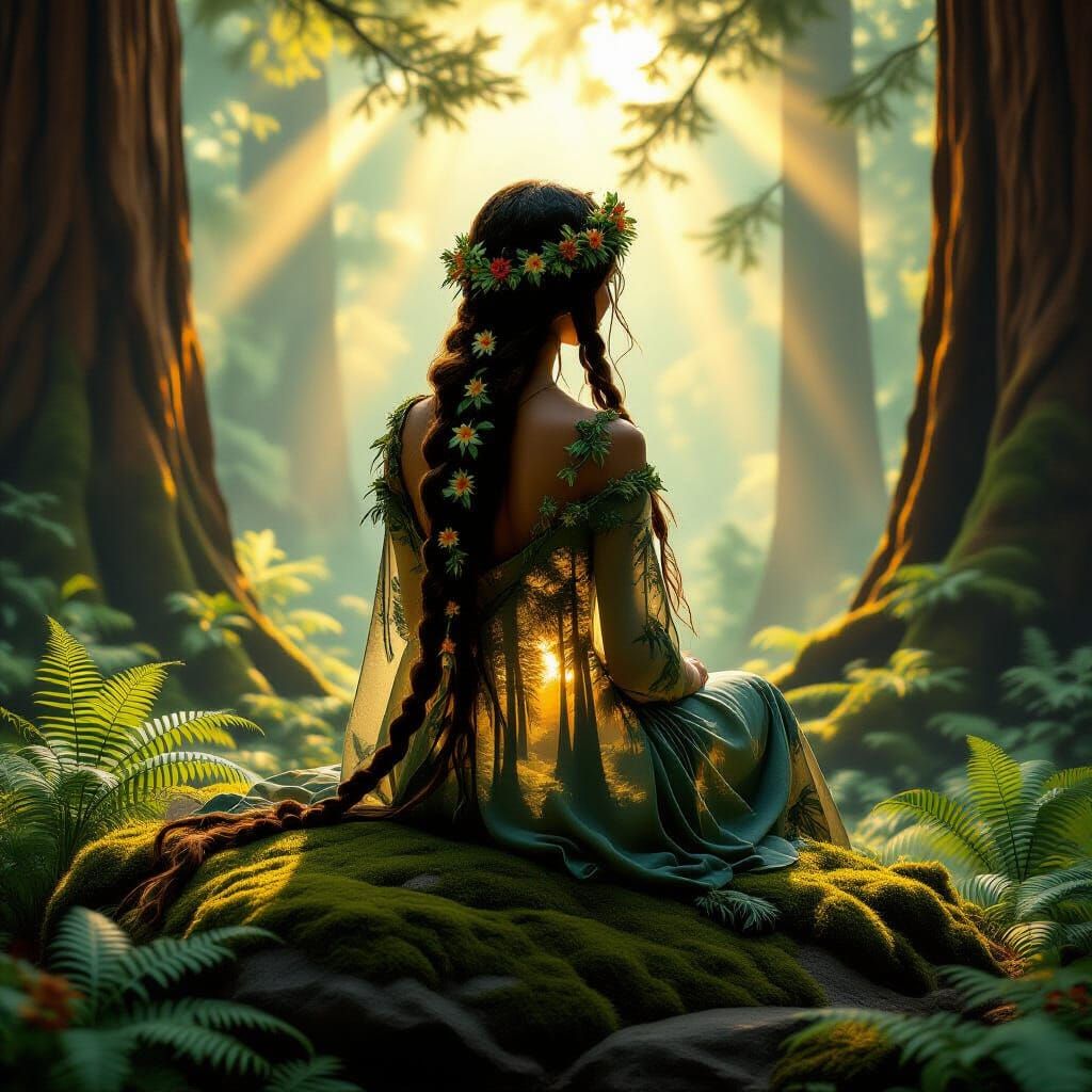 Earth Mother Silhouette in Enchanted Redwood Forest