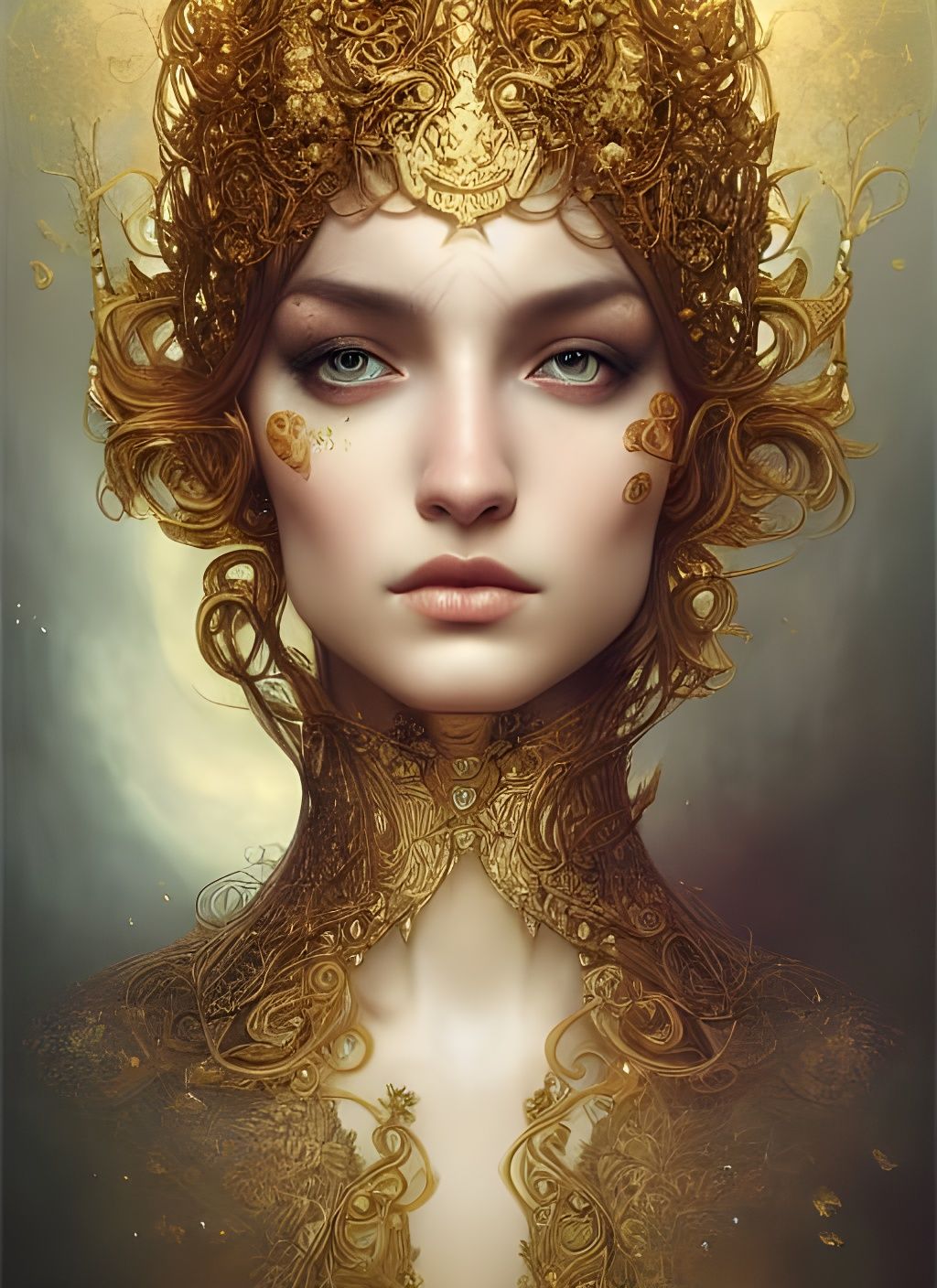 Golden Machine Portrait in Hyper-Realistic Style