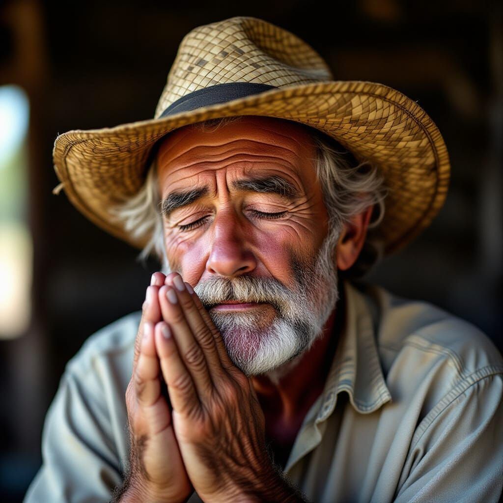Emotive Portrait of Praying Man in Street Photography Style