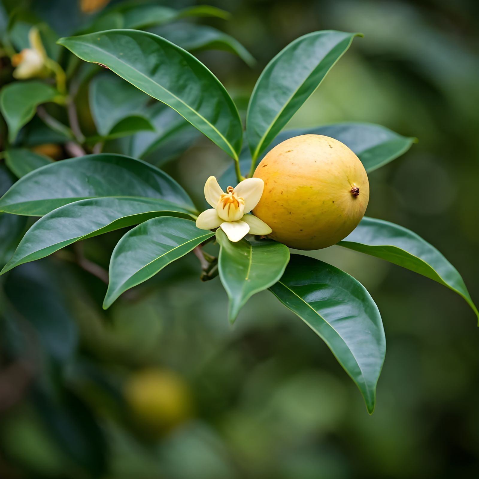Nutmeg Tree in Tropics: Flowers and Aromatic Fruit
