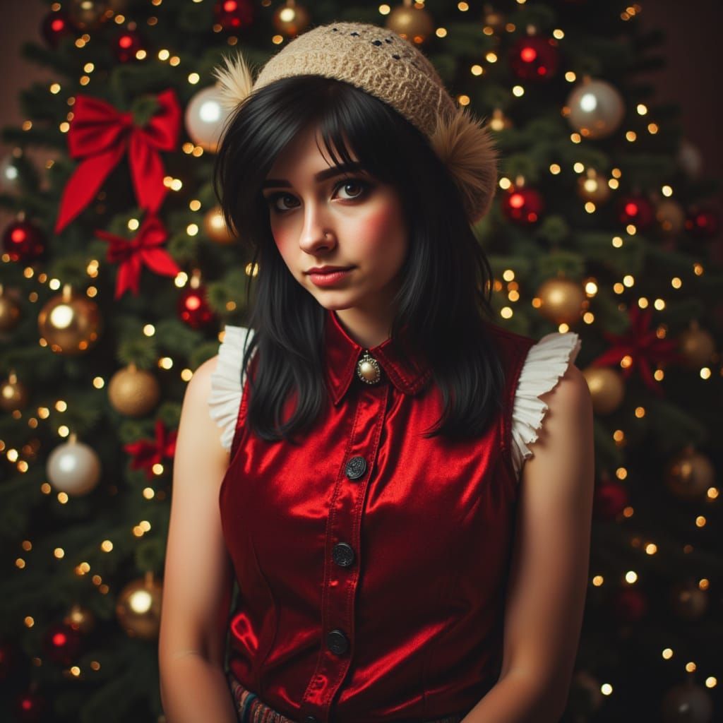 Emo Woman in Festive Christmas Shirt