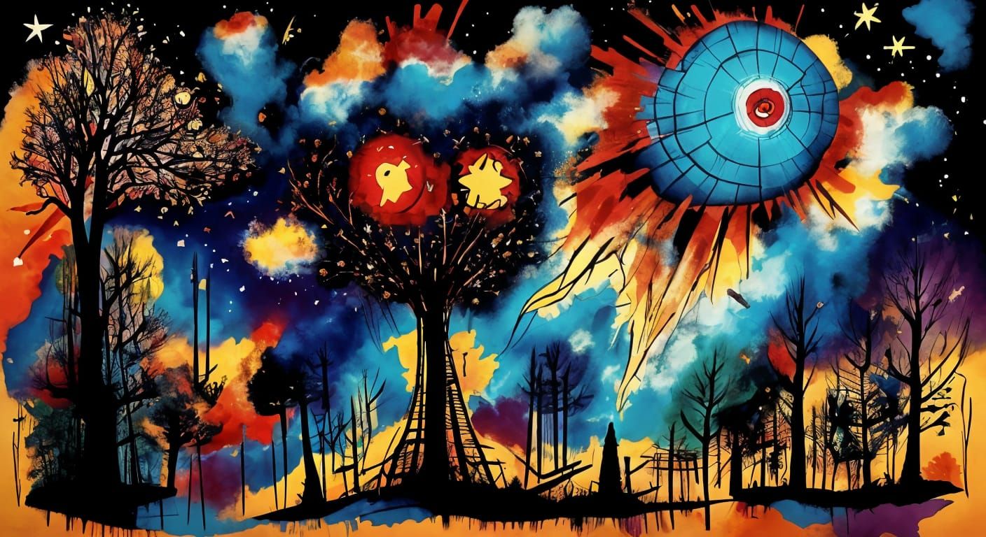 Surreal Heart in Flames with Cosmic Tree