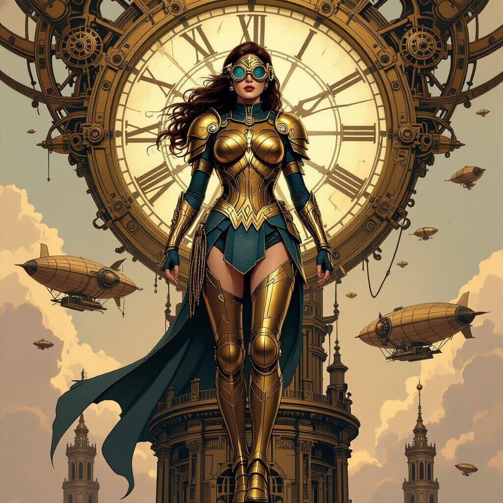 Steampunk Wonder Woman on Clockwork Tower