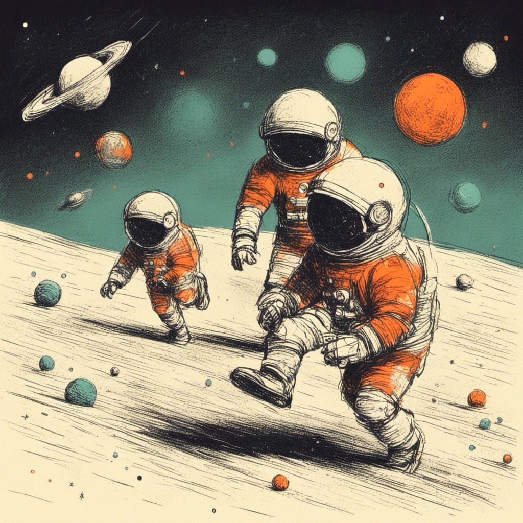 Astronaut Rugby with Planets in Minimalist Style