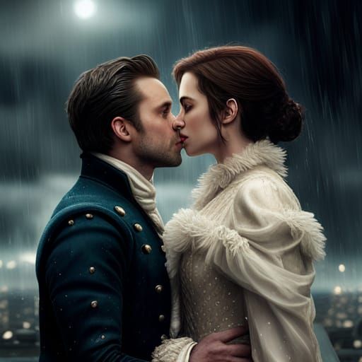 Sebastian Stan and Anne Hathaway Kissing in Rain