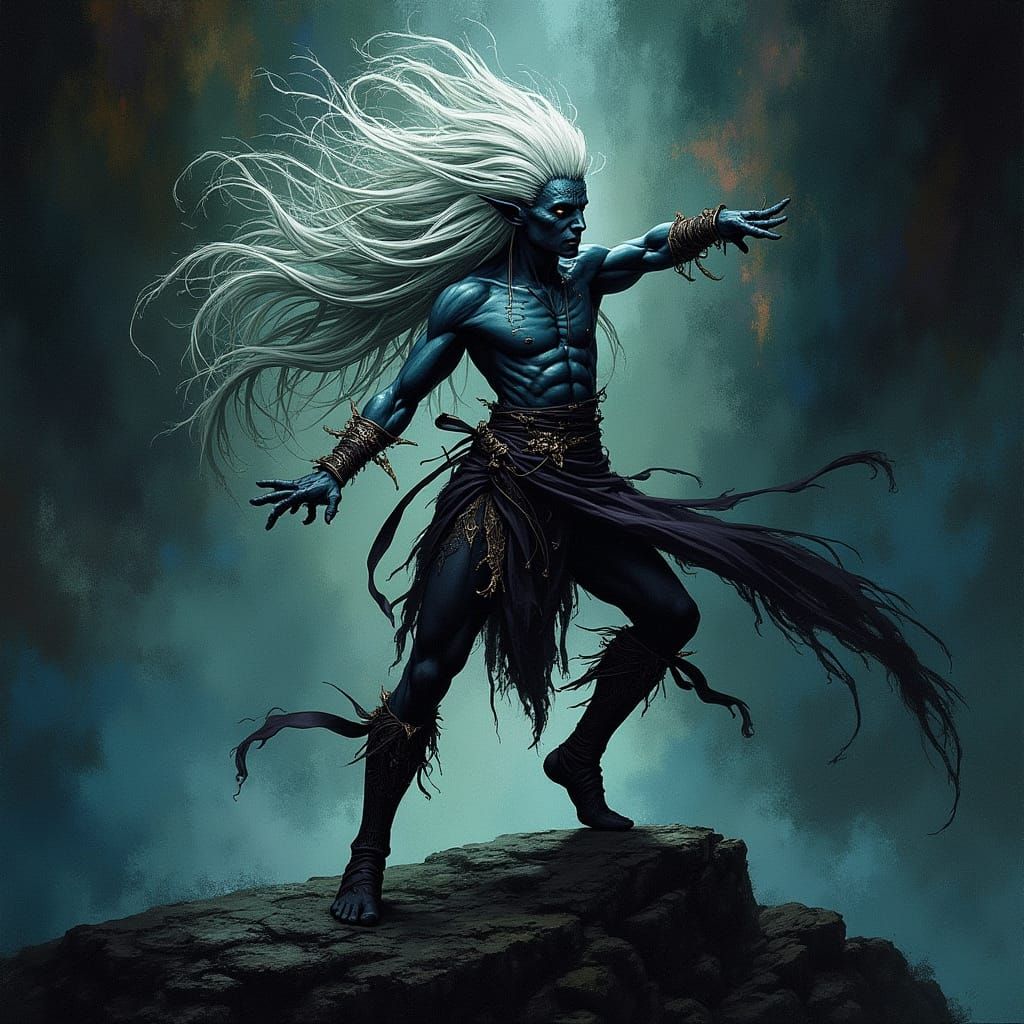 Hyperrealistic Drow Elf Dancer in Vibrant, Intricately Desig...