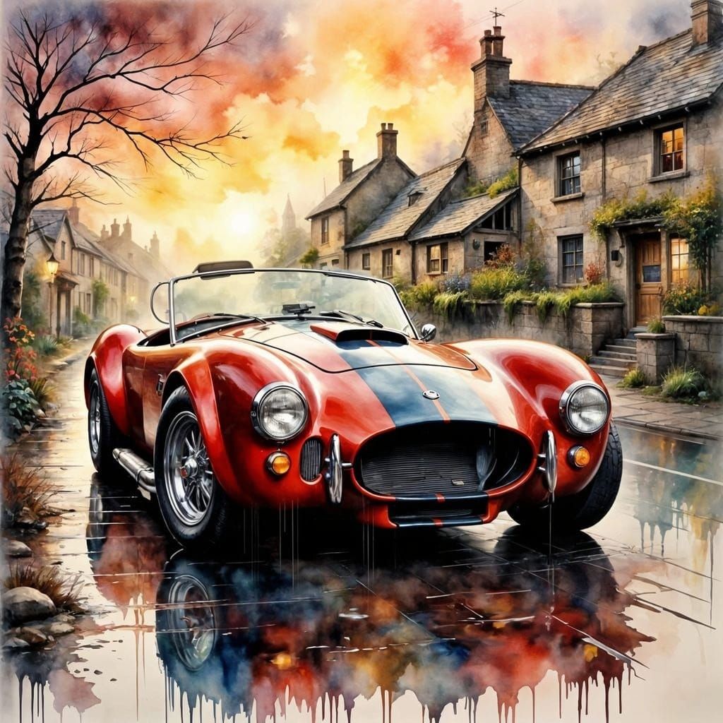 Watercolor Sunset on a Quiet Village Road