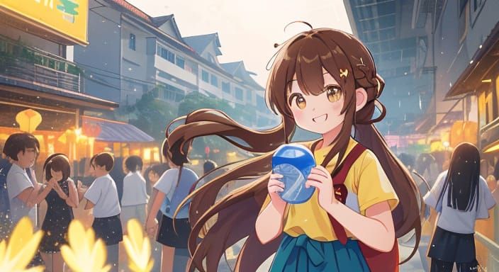 Thai Girl Celebrates Songkran Festival in Vibrant Thailand C...