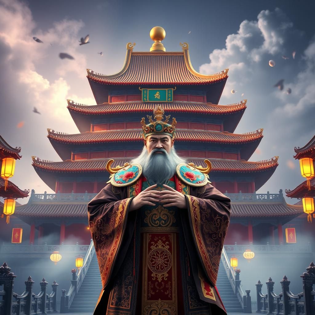 Chinese Emperor at Temple in Fantasy Concept Art