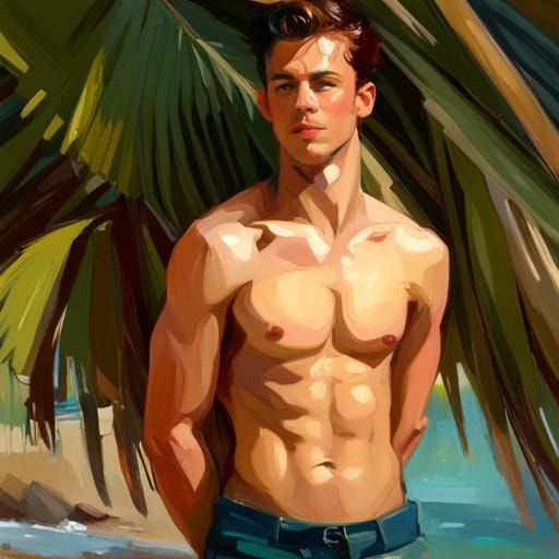 Young Man at Beach, Impressionist Style