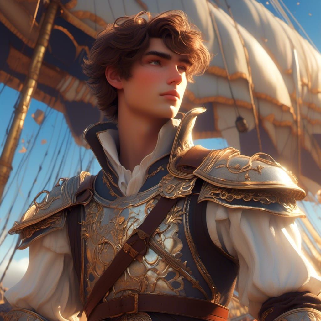 Handsome Paladin on Airship Fantasy Art