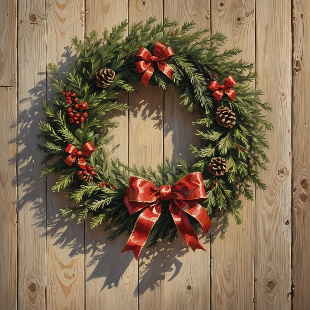Simple Holiday Wreath: A basic circular wreath design with a...