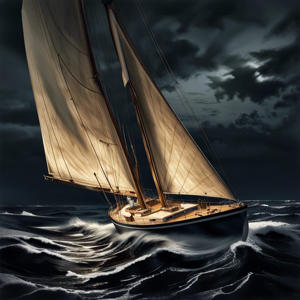 1958 Concordia Yawl on Rough Seas at Night