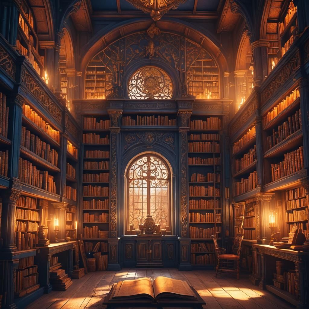 Mystical Library: Empty Bookshelf Concept Art