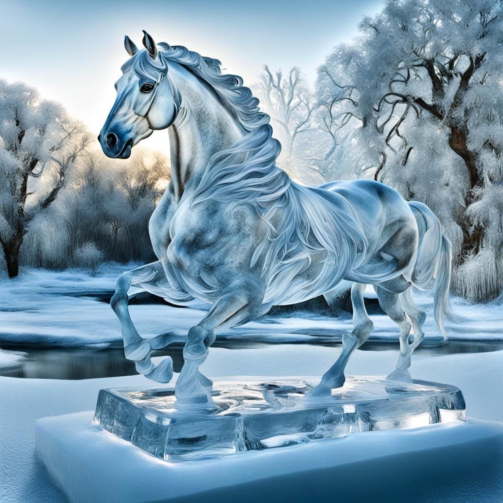 Realistic Ice Horse Sculpture in Ultra HD