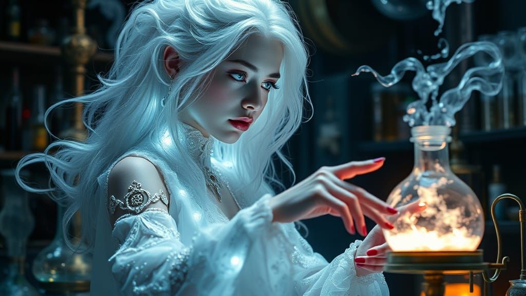 Ethereal Alchemist in Haunted Laboratory