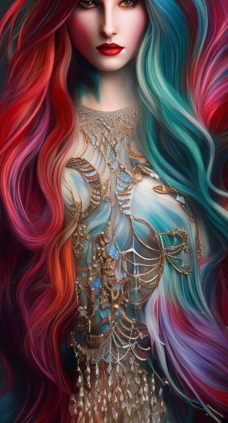 Ethereal Frostbitten Woman with Long White Hair