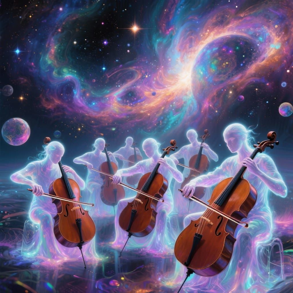 Ethereal Orchestra Plays in Cosmic Nebula Digital Painting