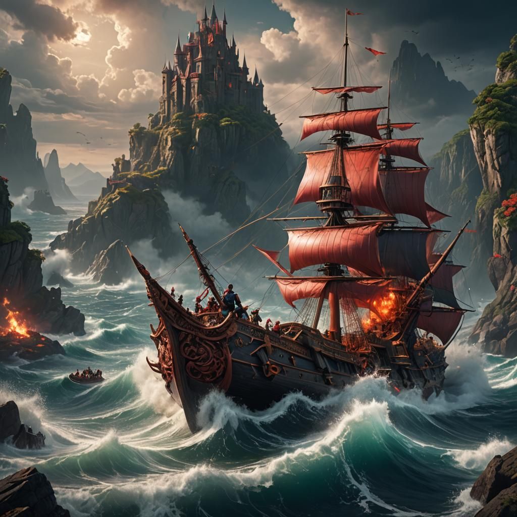 Fantastical Red Sea Power, Detailed Matte Painting