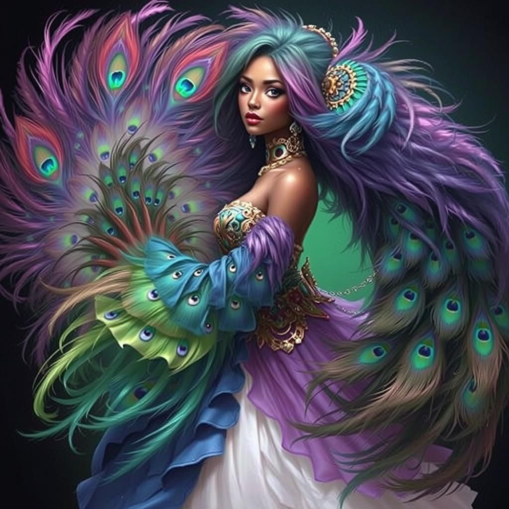 Iridescent Woman with Peacock Hair, a Digital Painting