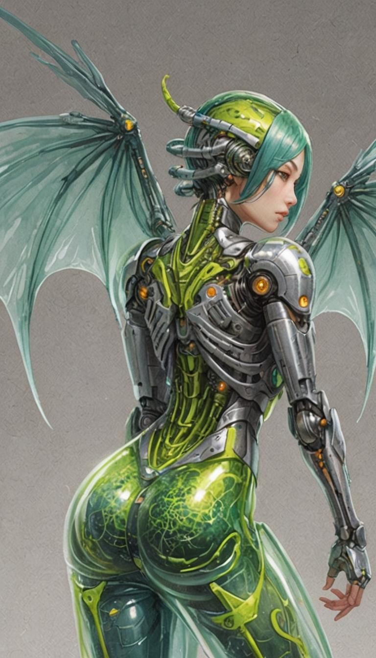 Chimera Girl with Cyberpunk and Fantasy Elements