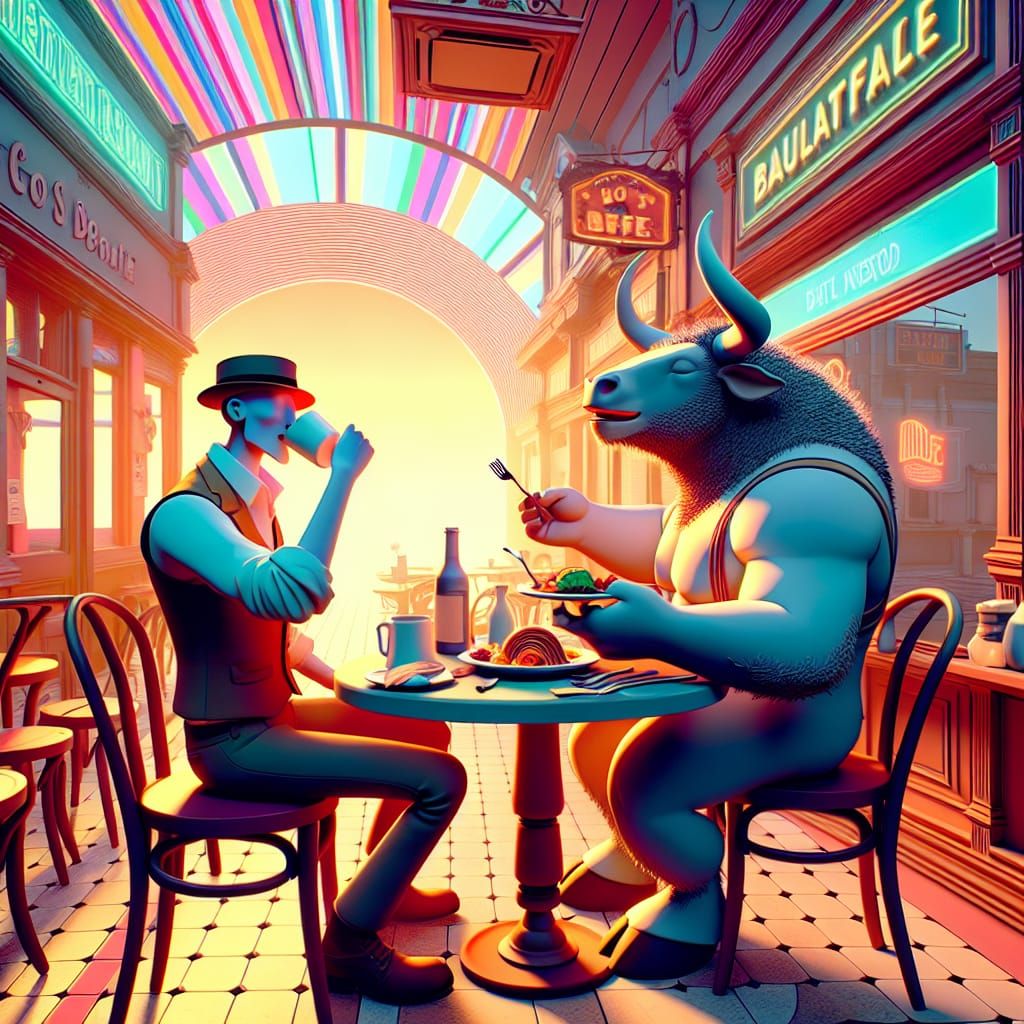 Minotaur's Café Breakfast in Animated Style