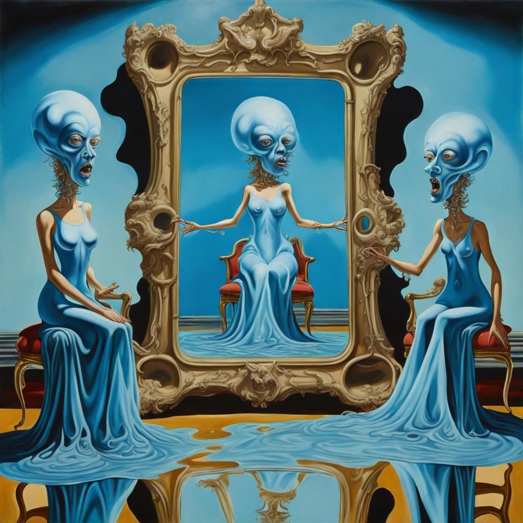 Surreal Demonic Servants on Thrones in Fantasy Landscape