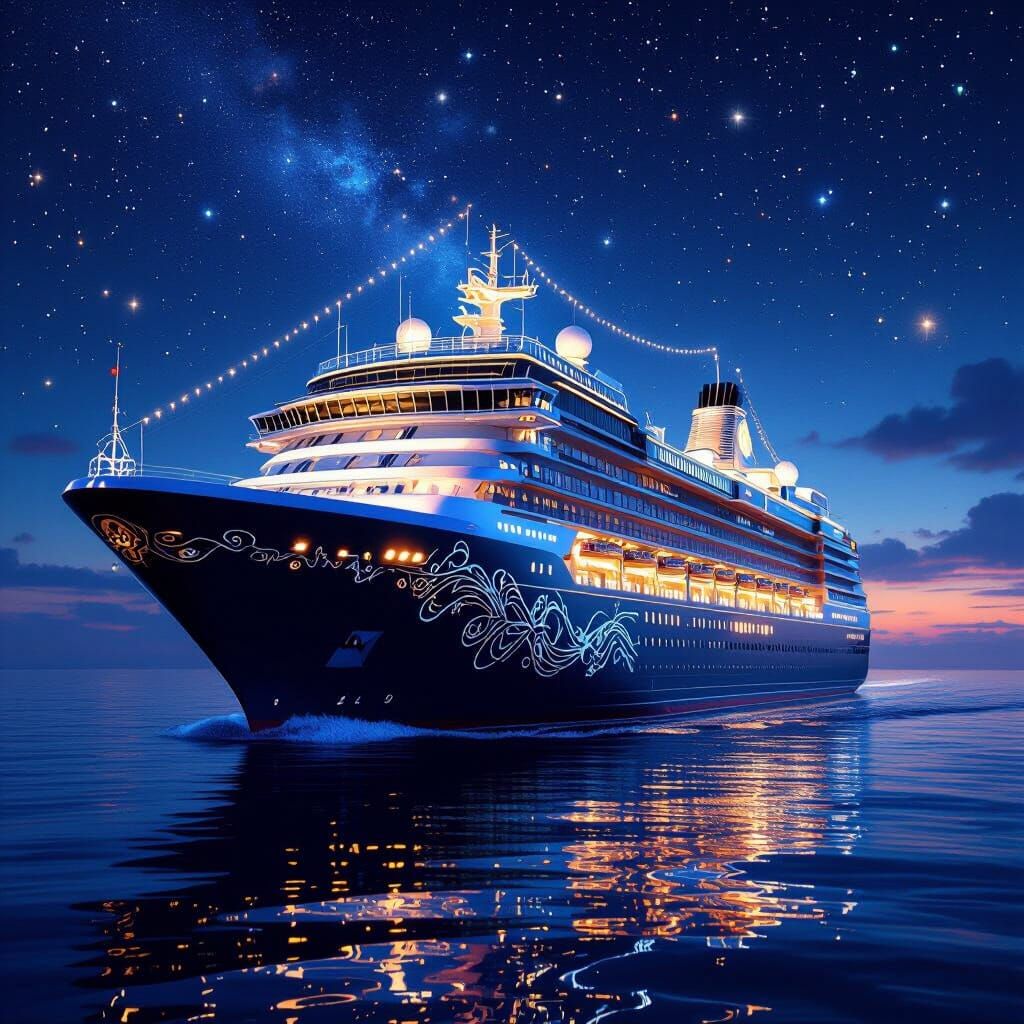 Majestic Cruise Ship Sailing Under Starlit Ocean