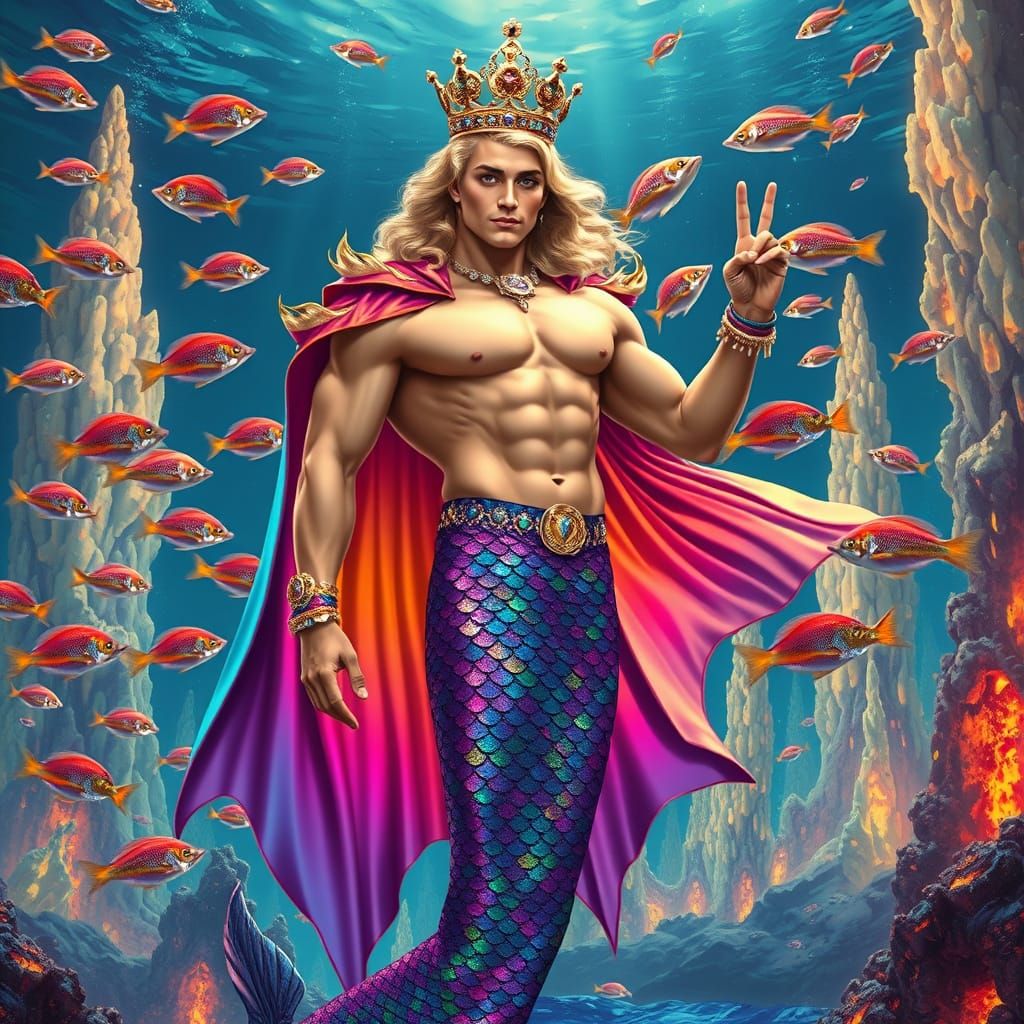 Regal Mermaid Ruler in Lavish, Surreal Underwater Scene