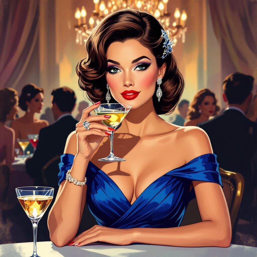 Glamorous Woman at Party in Fashion Illustration Style