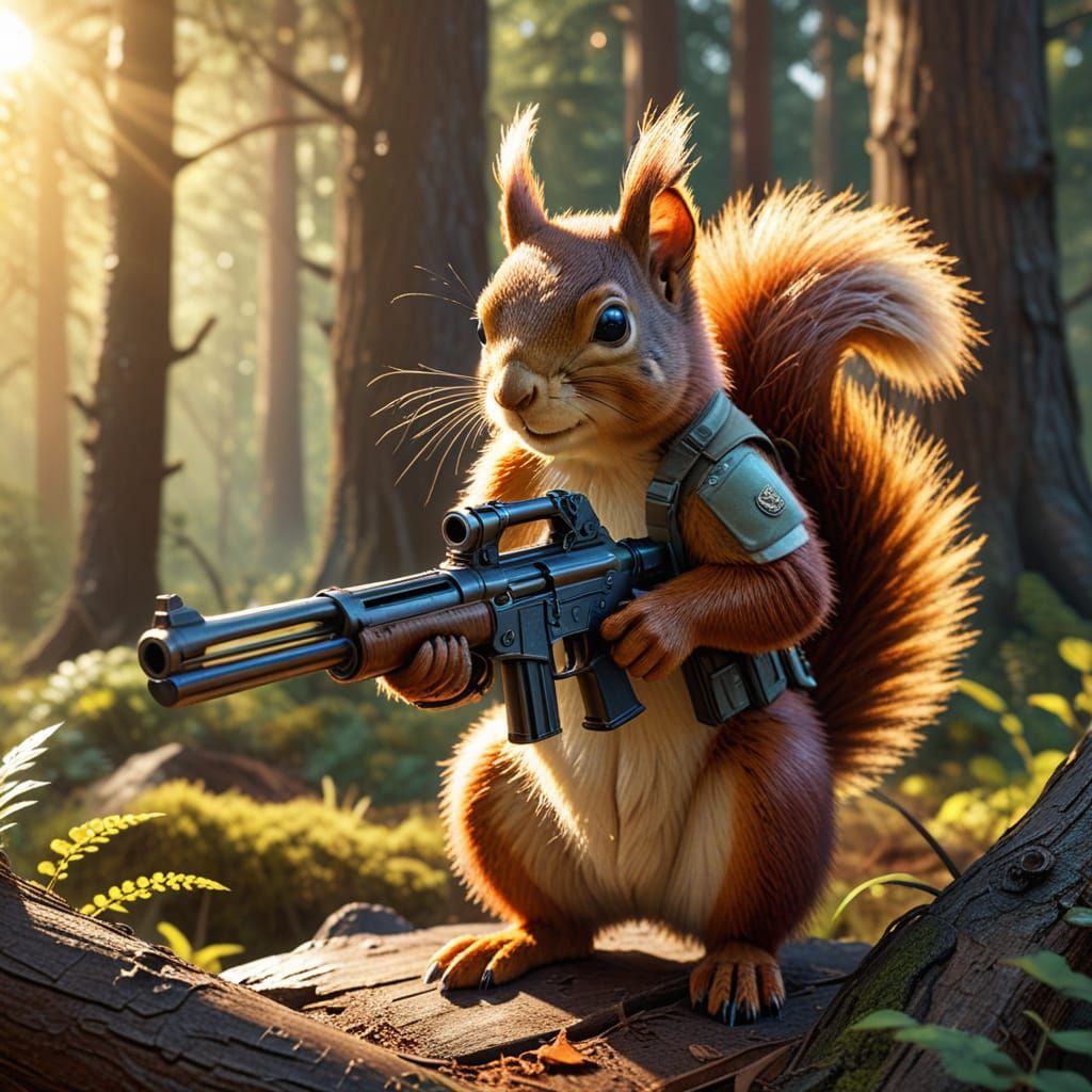 Squirrel Holding Gun in Forest Concept Art