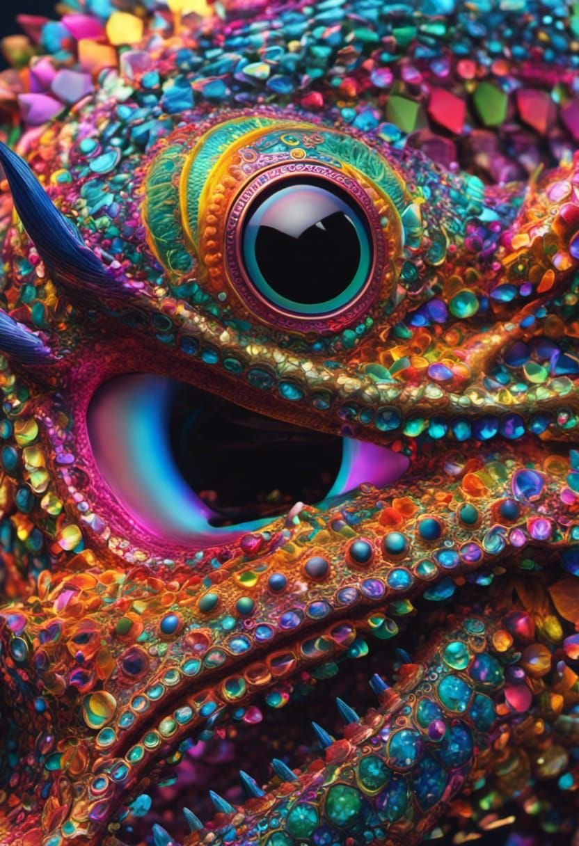 Psychedelic Fractal Dragon in Detailed Bokeh Photography