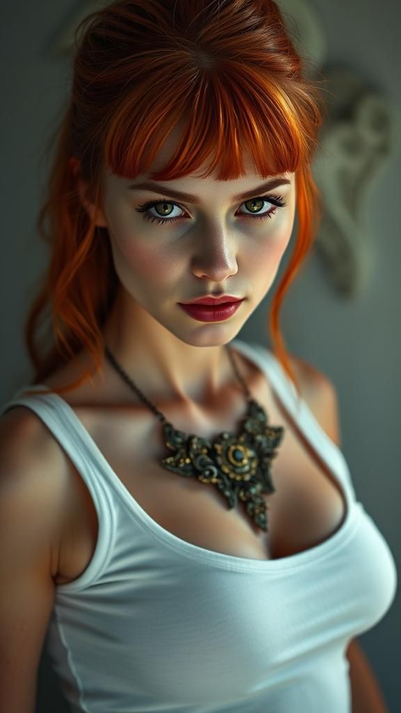 Red-Haired Vampire Woman Portrait with Medieval Necklace