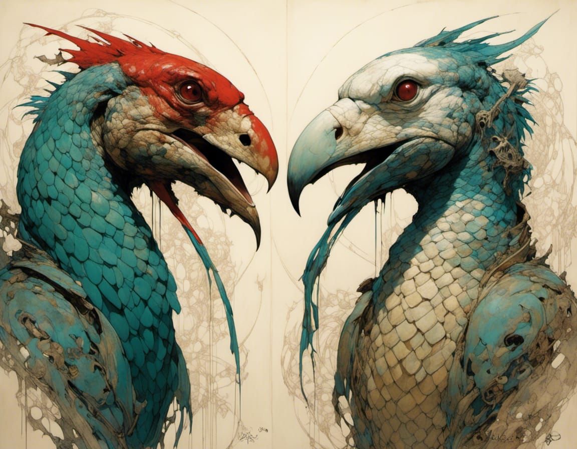 Colorful Anaconda-Parrot Chimera in Realistic Style