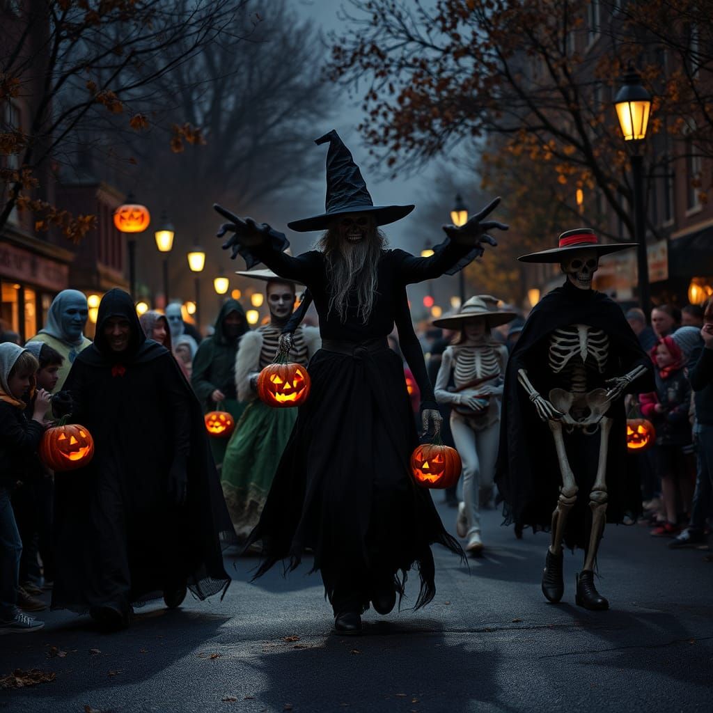 Eerie Creatures Dance in Halloween Parade