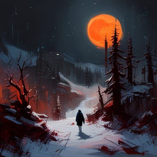 Black Panther with Red Eyes in Snowy Forest