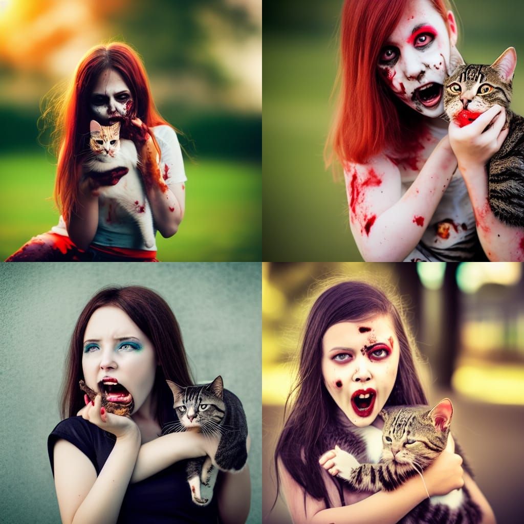 Zombie Girl Eating a Cat: Professional Photography