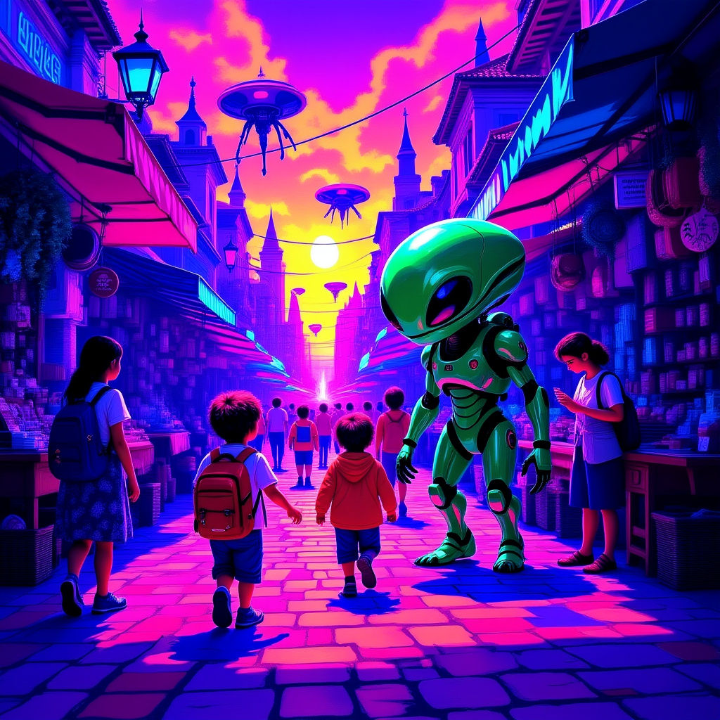 Alien Market Square: A Hyperrealistic Children's Game