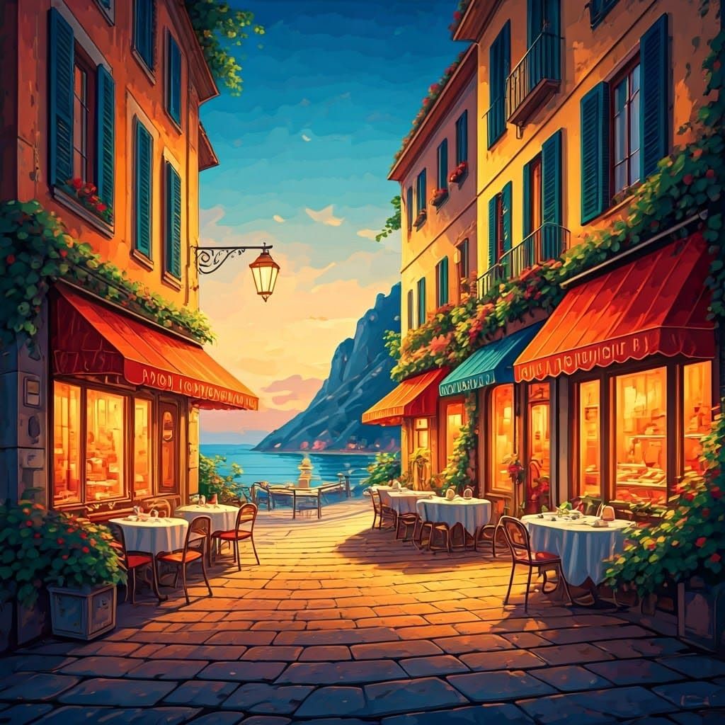 Colorful Italian Seaside Town at Dusk
