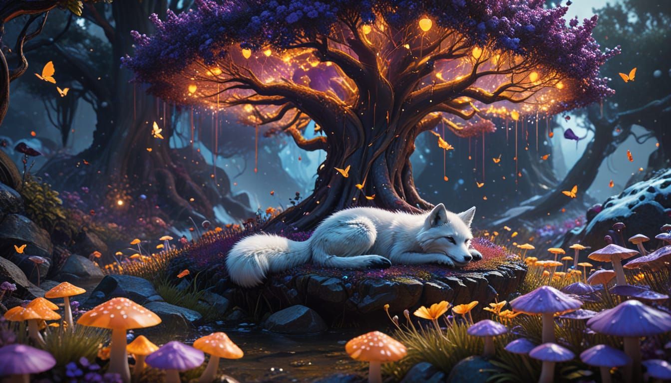 Vibrant Arctic Fox in a Surreal Neon Wonderland