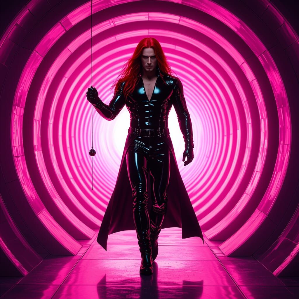 Hypnotist Emerges from Spiral Tunnel in Futuristic Style