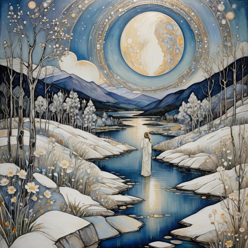 Moonlit Mountain Lake in Glasgow Style